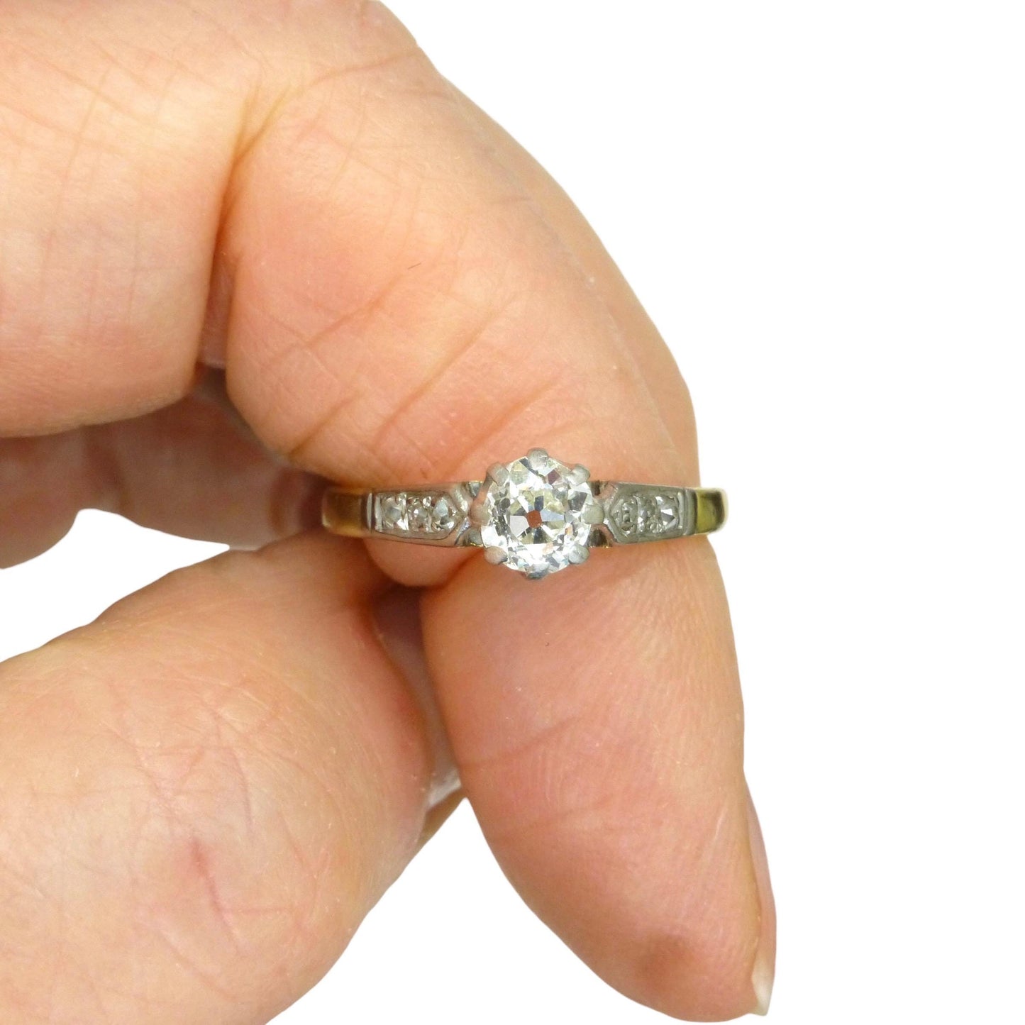 Antique 18ct old mine cut diamond solitaire engagement ring 0.40ct 1910's