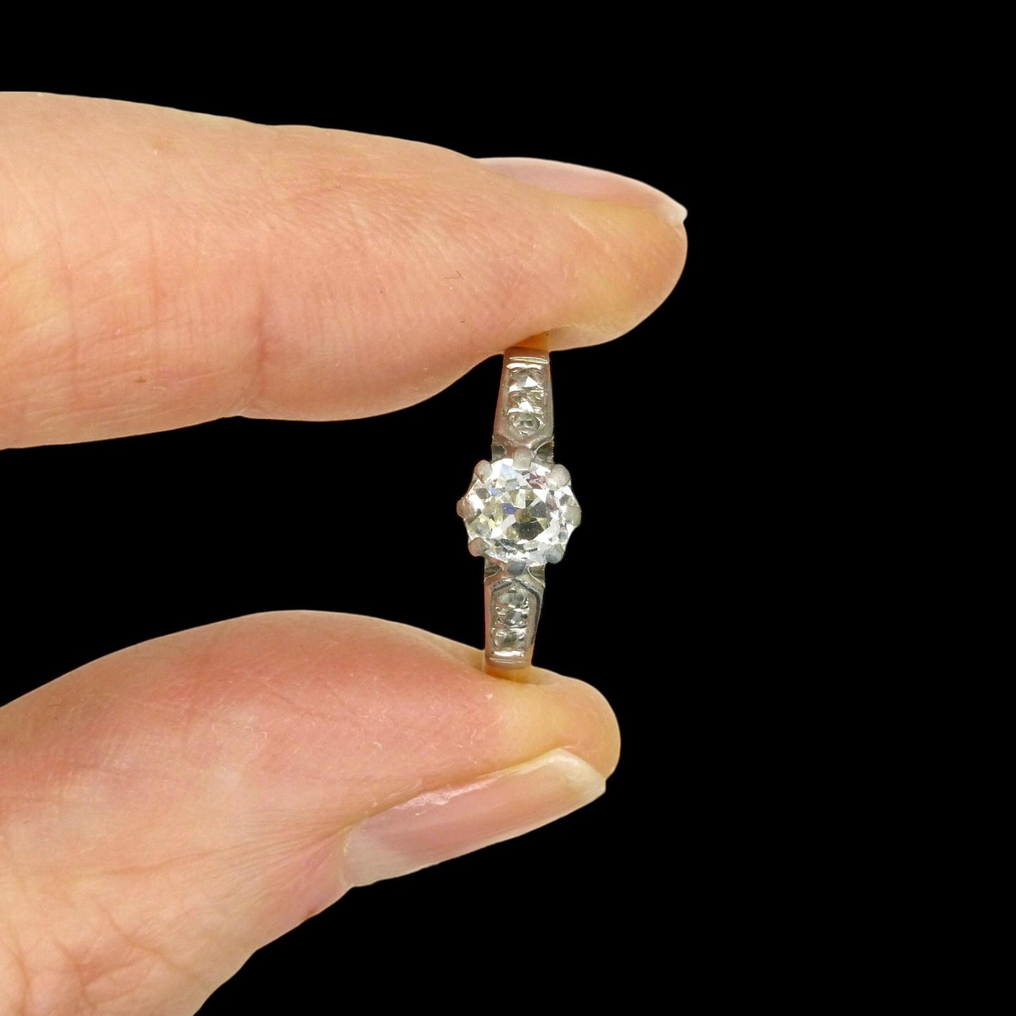 Antique 18ct old mine cut diamond solitaire engagement ring 0.40ct 1910's