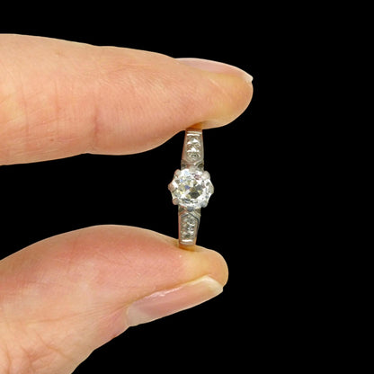 Antique 18ct old mine cut diamond solitaire engagement ring 0.40ct 1910's
