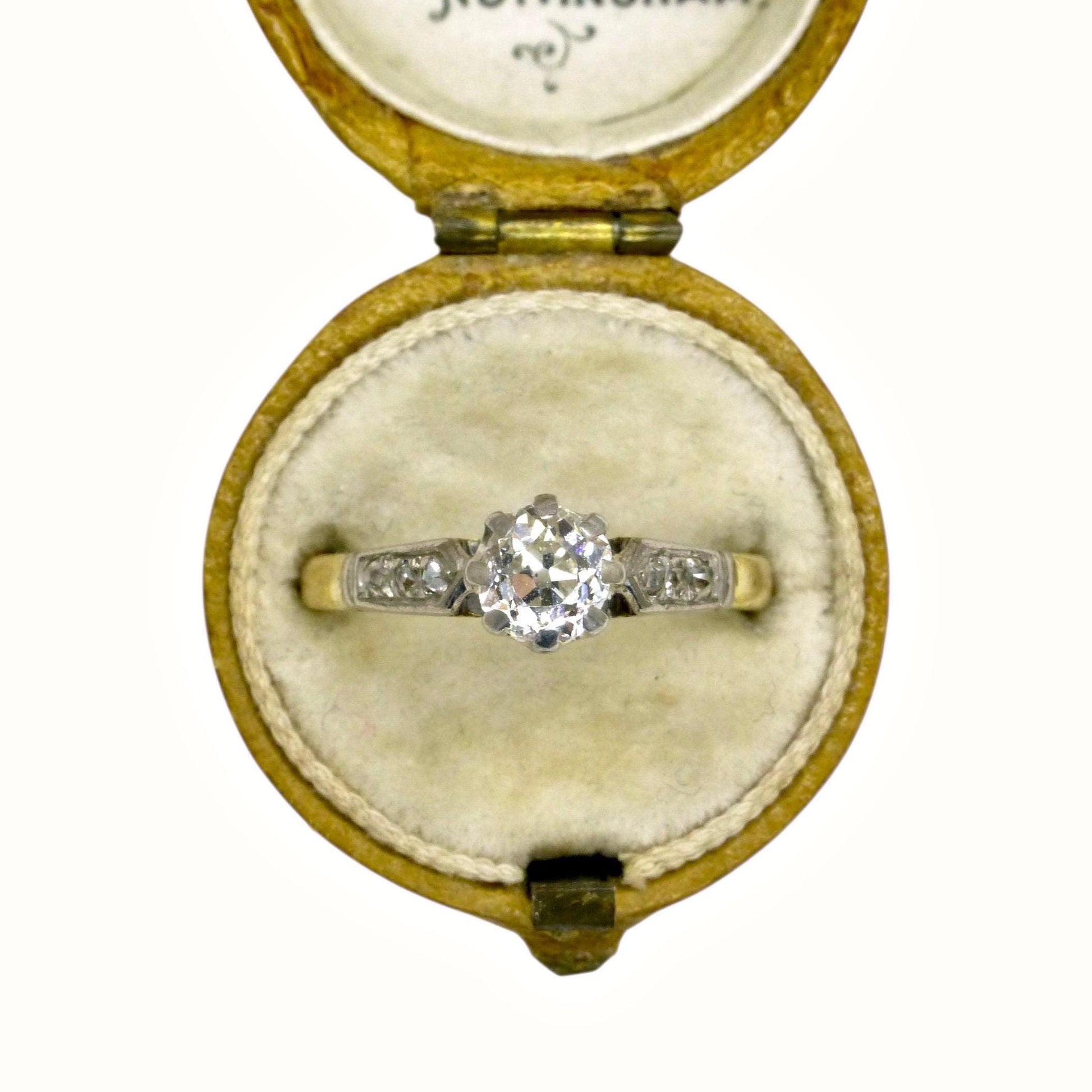 Antique 18ct old mine cut diamond solitaire engagement ring 0.40ct 1910's