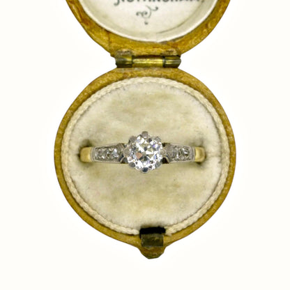 Antique 18ct old mine cut diamond solitaire engagement ring 0.40ct 1910's