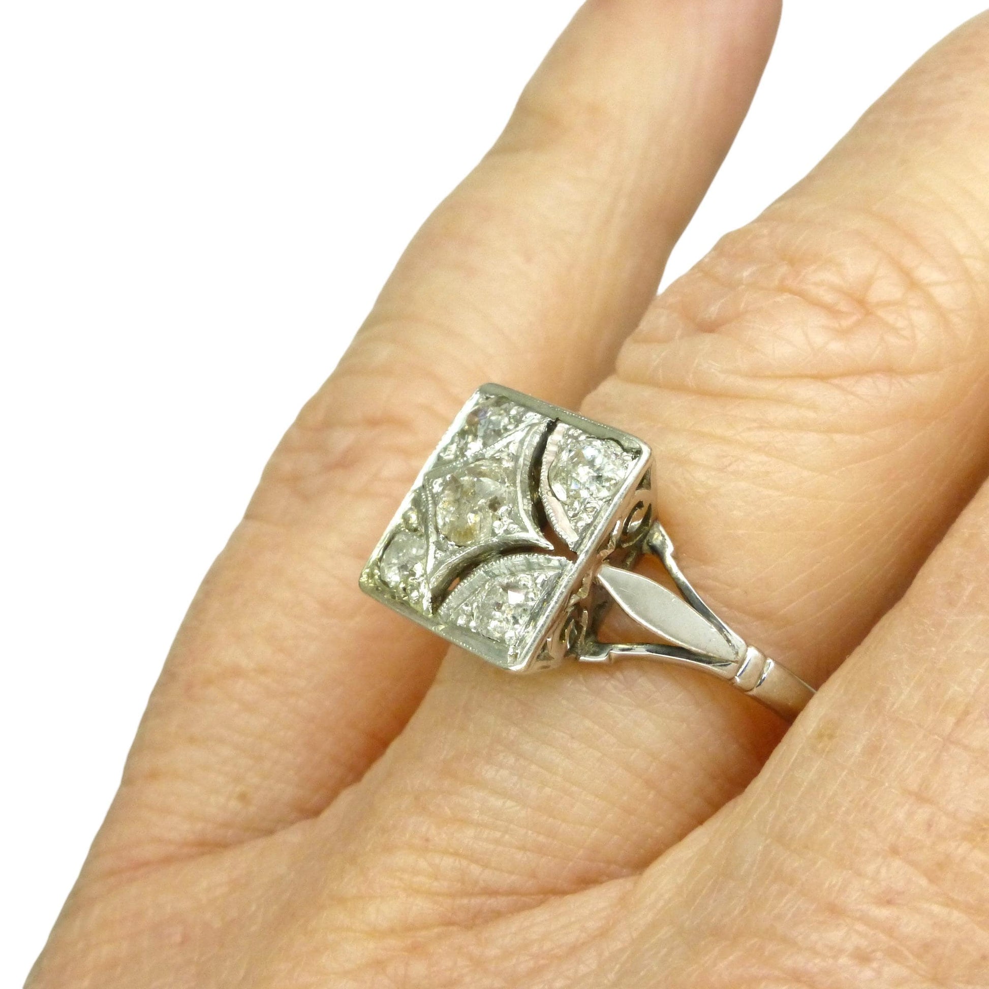 Antique Art Deco old mine cut diamond square cluster ring c1920's