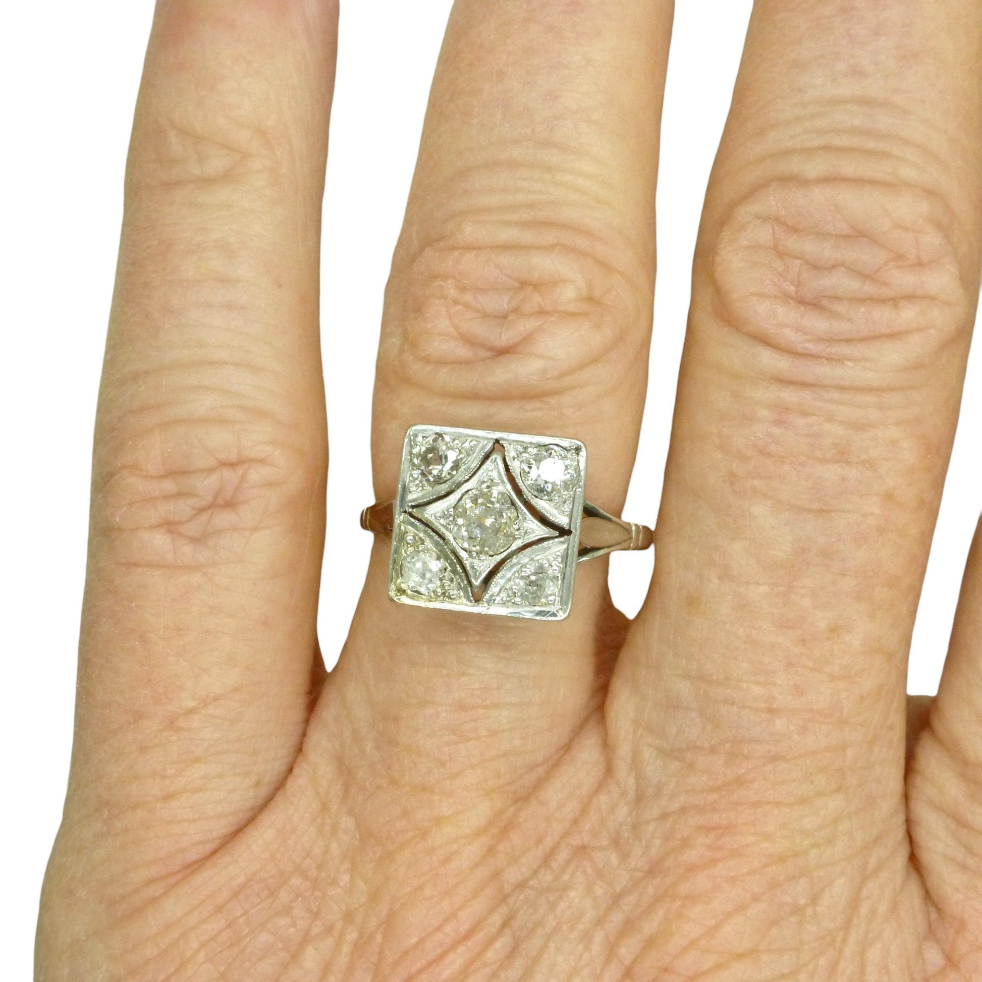 Antique Art Deco old mine cut diamond square cluster ring c1920's