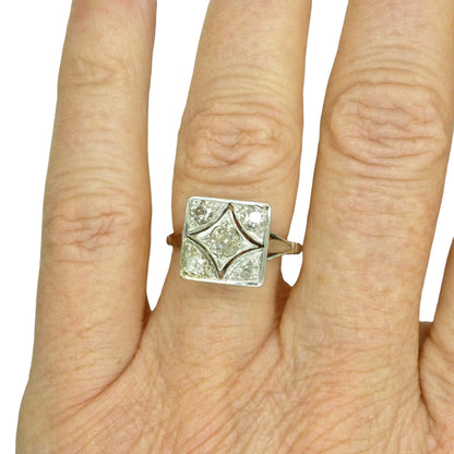 Antique Art Deco old mine cut diamond square cluster ring c1920's
