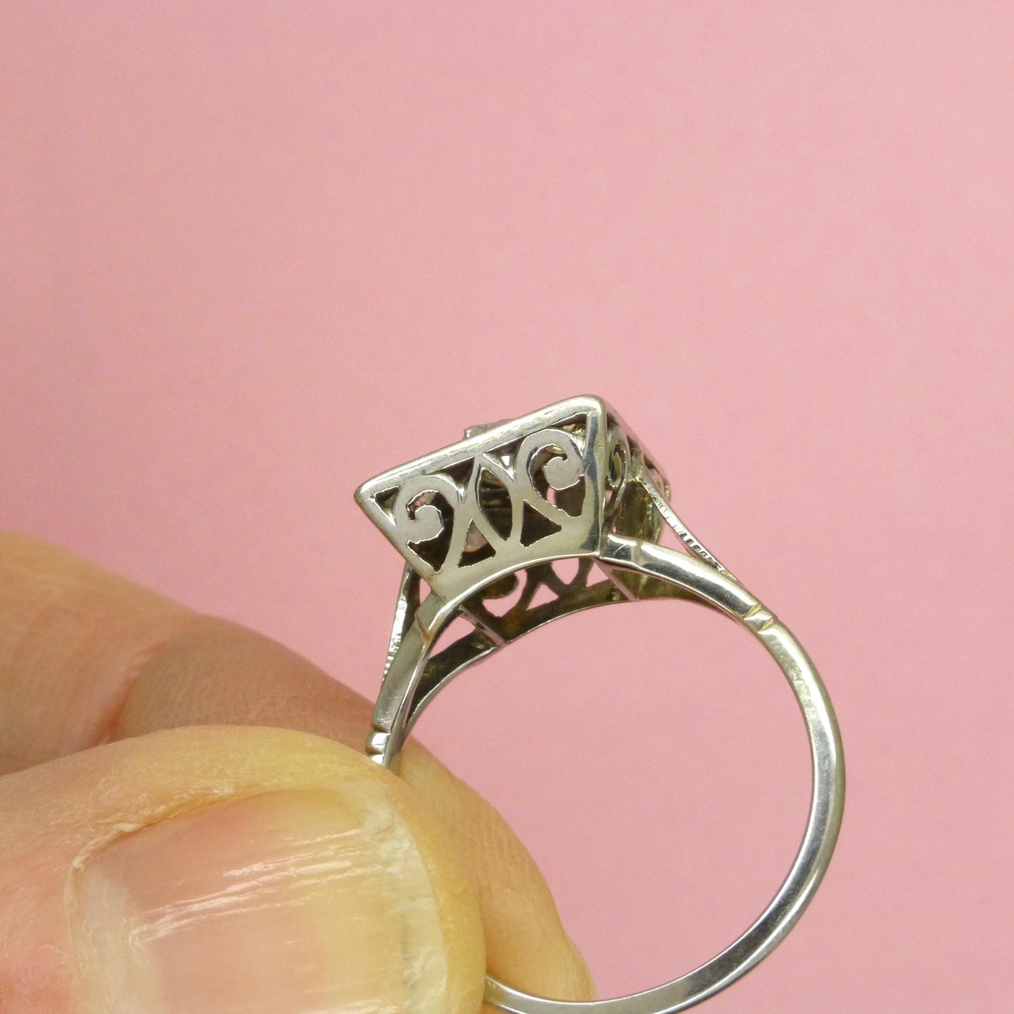 Antique Art Deco old mine cut diamond square cluster ring c1920's