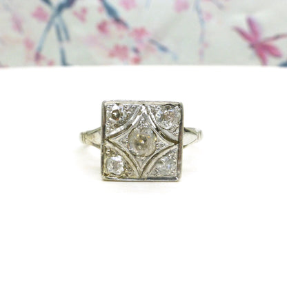 Antique Art Deco old mine cut diamond square cluster ring c1920's