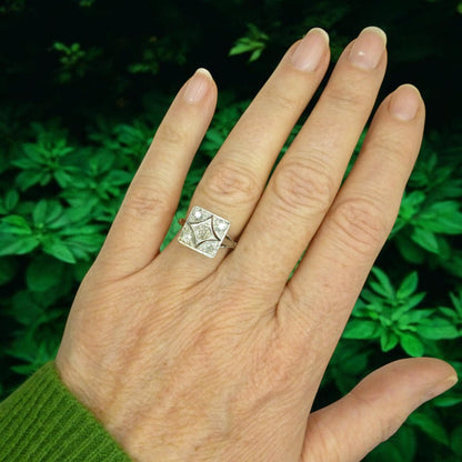 Antique Art Deco old mine cut diamond square cluster ring c1920's