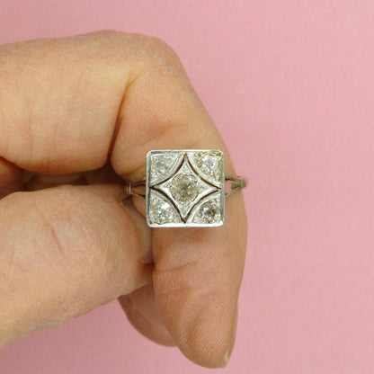 Antique Art Deco old mine cut diamond square cluster ring c1920's
