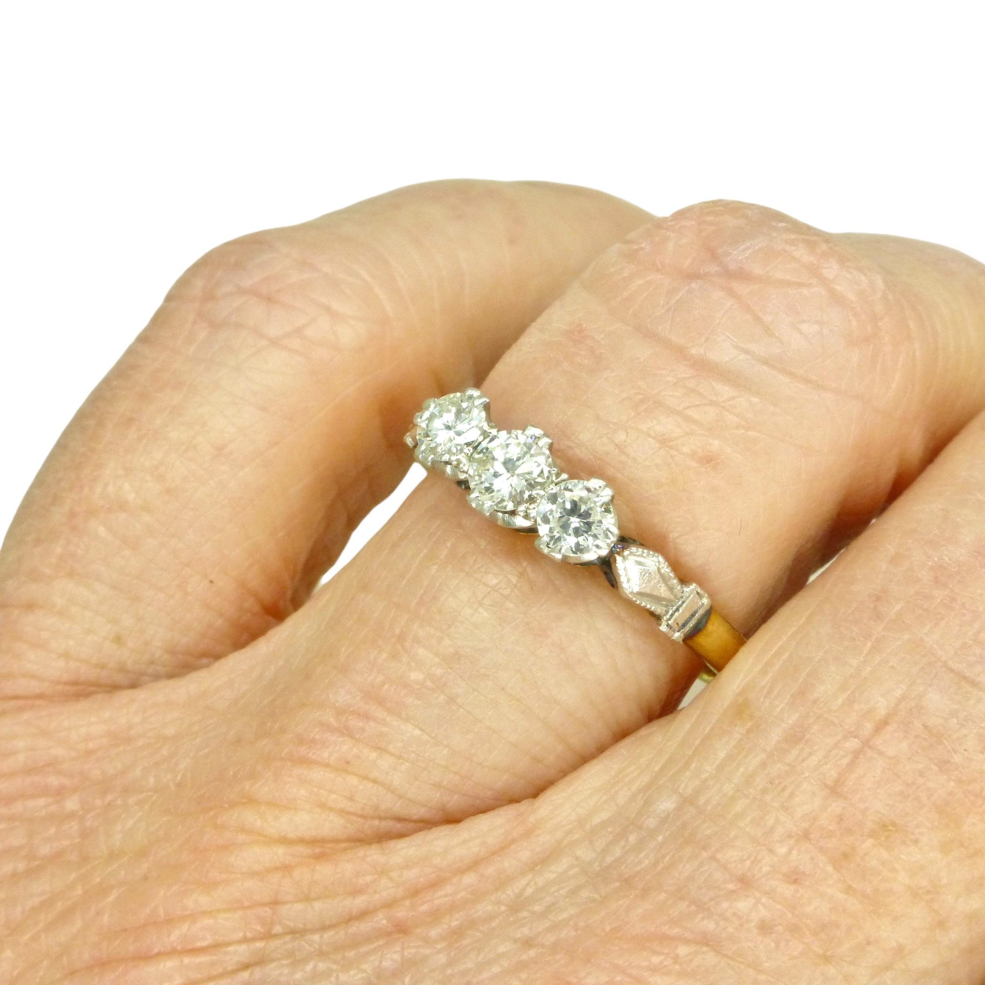 c1930's Vintage 18ct Platinum natural diamond three stone trilogy ring 0.50ct