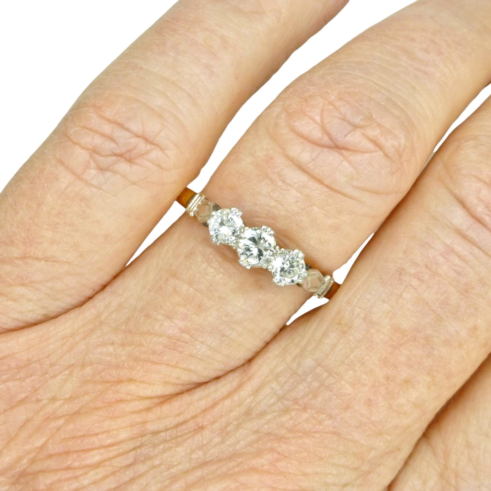 c1930's Vintage 18ct Platinum natural diamond three stone trilogy ring 0.50ct