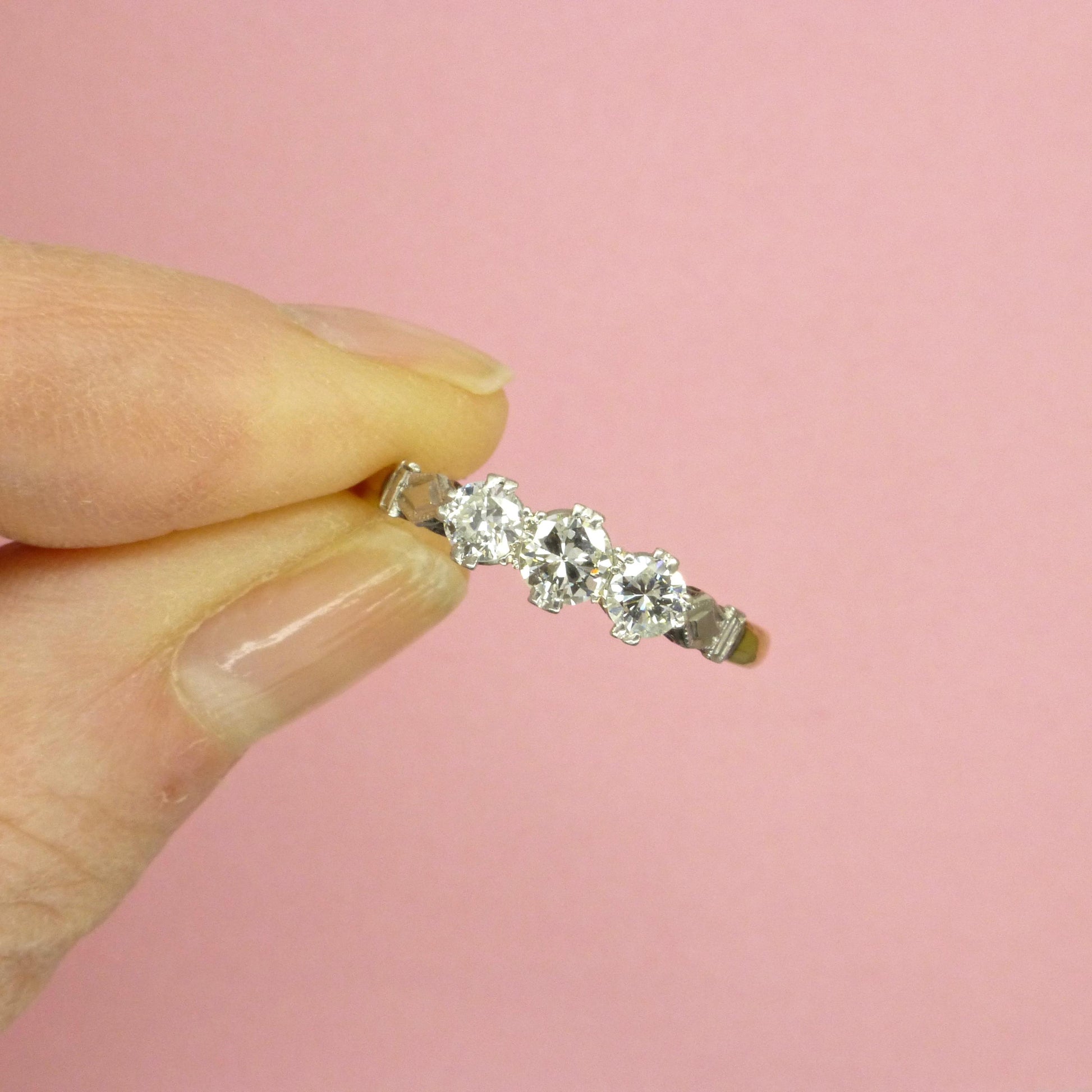 c1930's Vintage 18ct Platinum natural diamond three stone trilogy ring 0.50ct