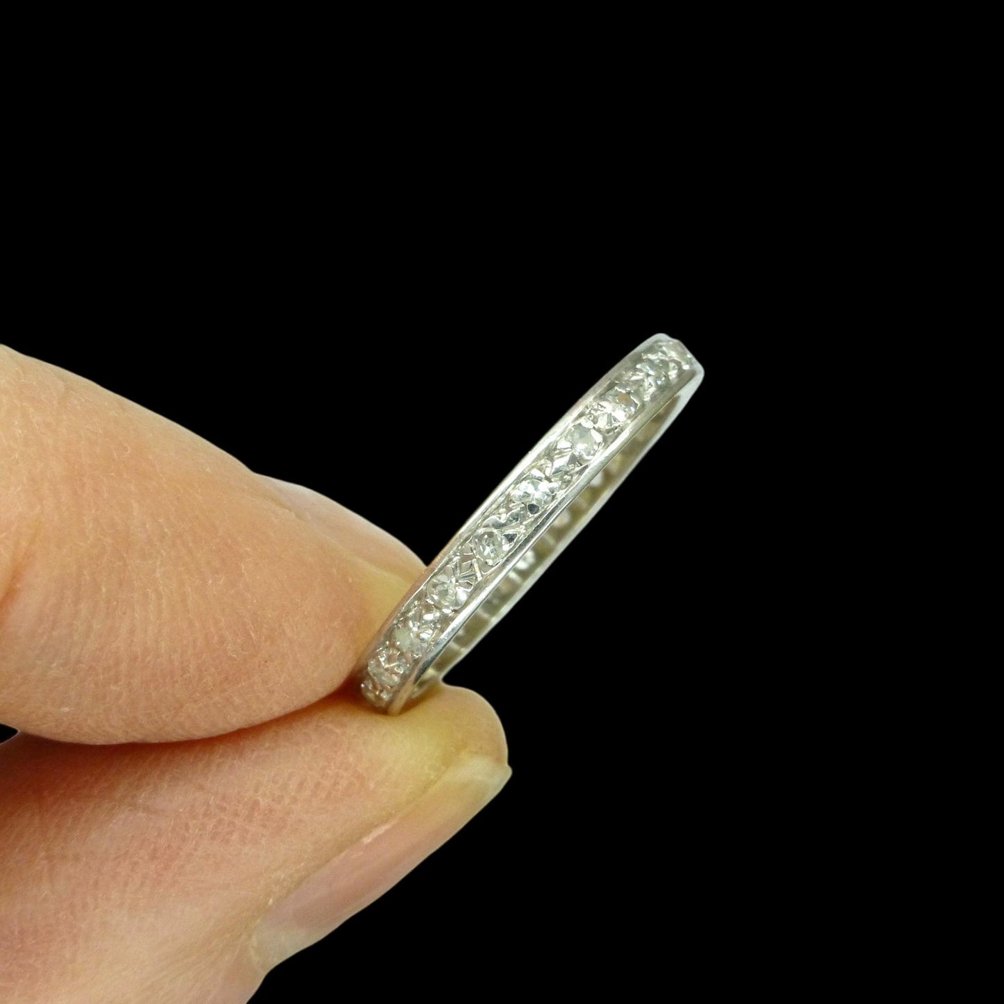 Art Deco Platinum Diamond full hoop Eternity Ring - Wedding Band 1920s, Size N