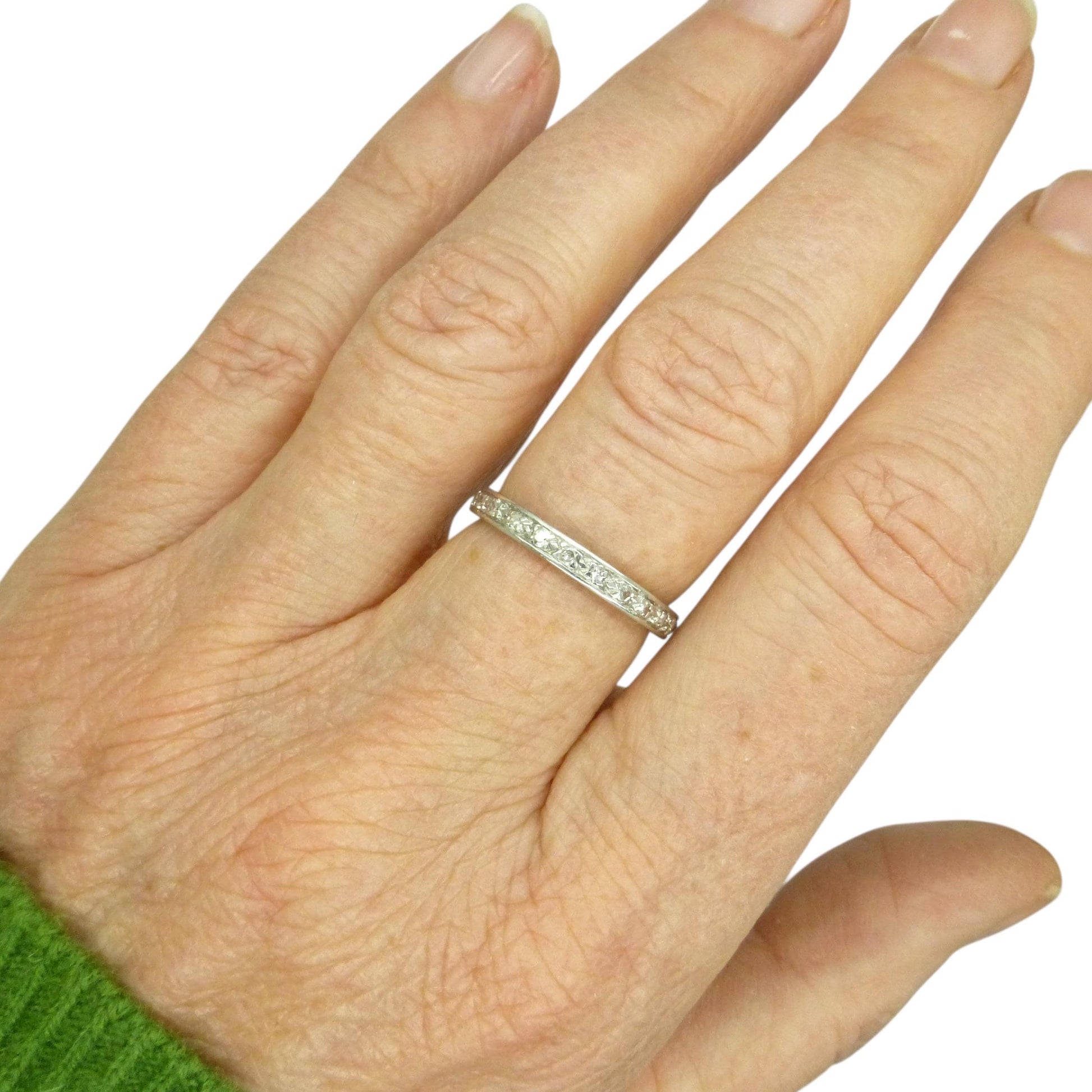 Art Deco Platinum Diamond full hoop Eternity Ring - Wedding Band 1920s, Size N