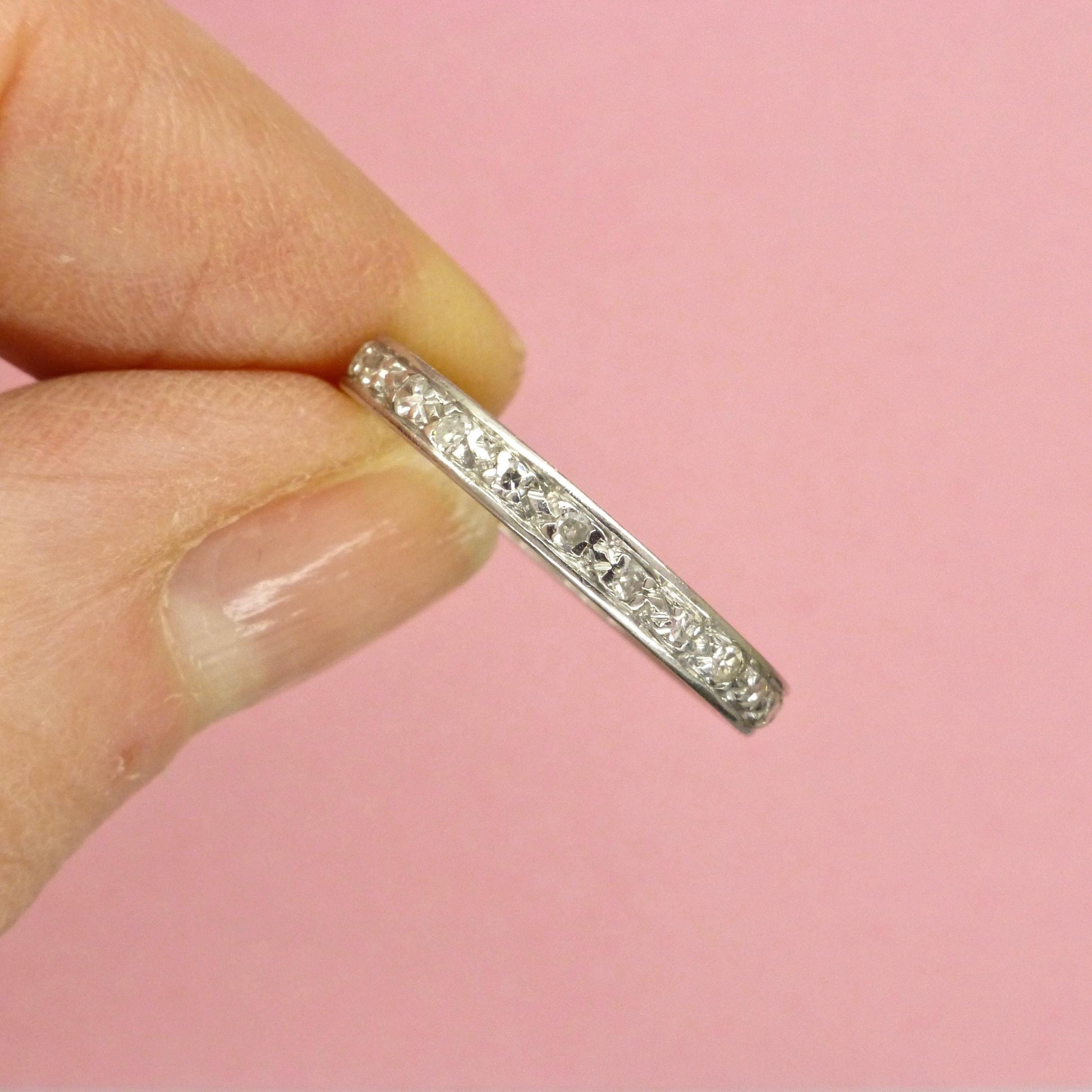 Art Deco Platinum Diamond full hoop Eternity Ring - Wedding Band 1920s, Size N