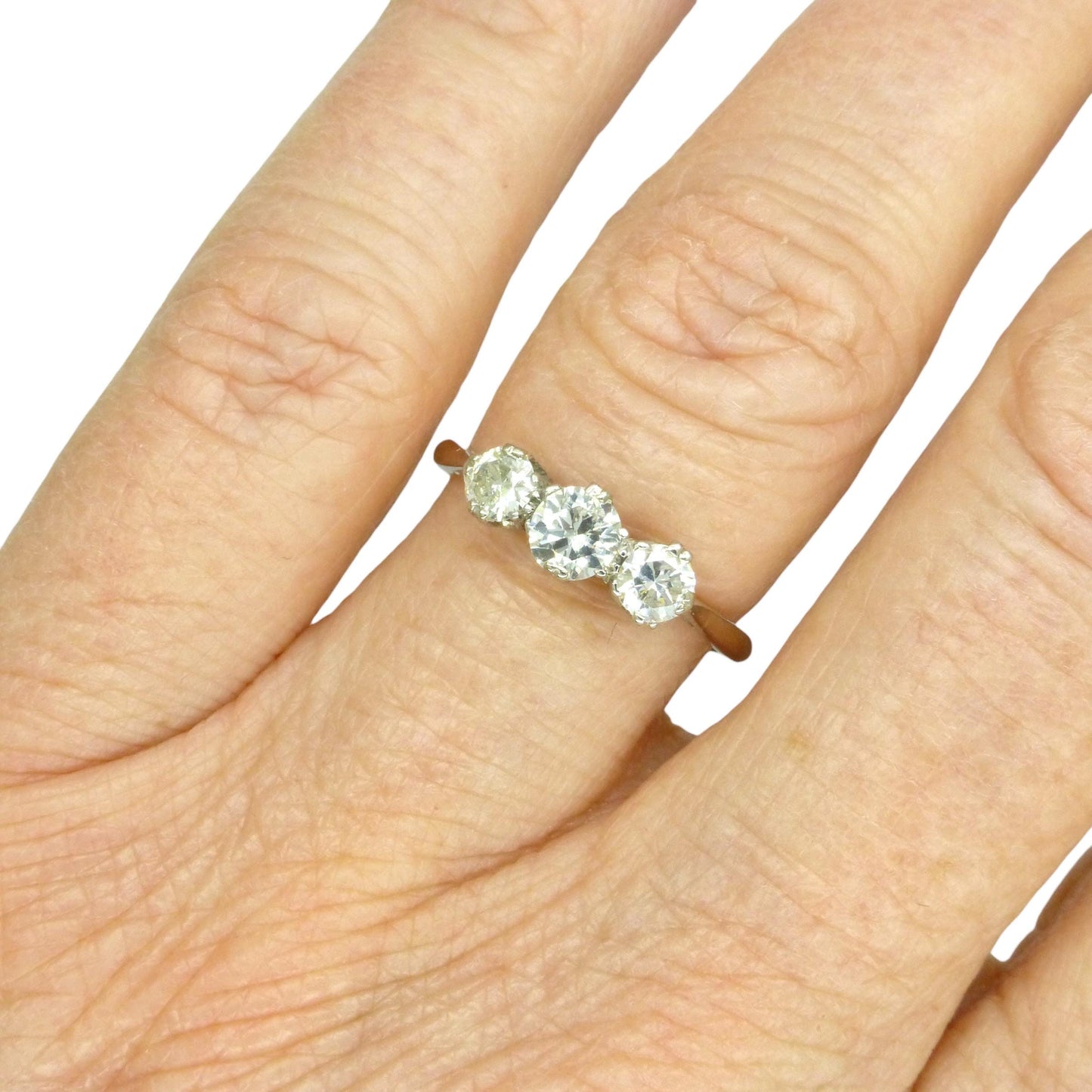 Antique Platinum natural diamond three stone trilogy ring 0.60ct c1920's