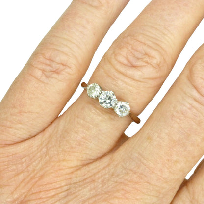 Antique Platinum natural diamond three stone trilogy ring 0.60ct c1920's