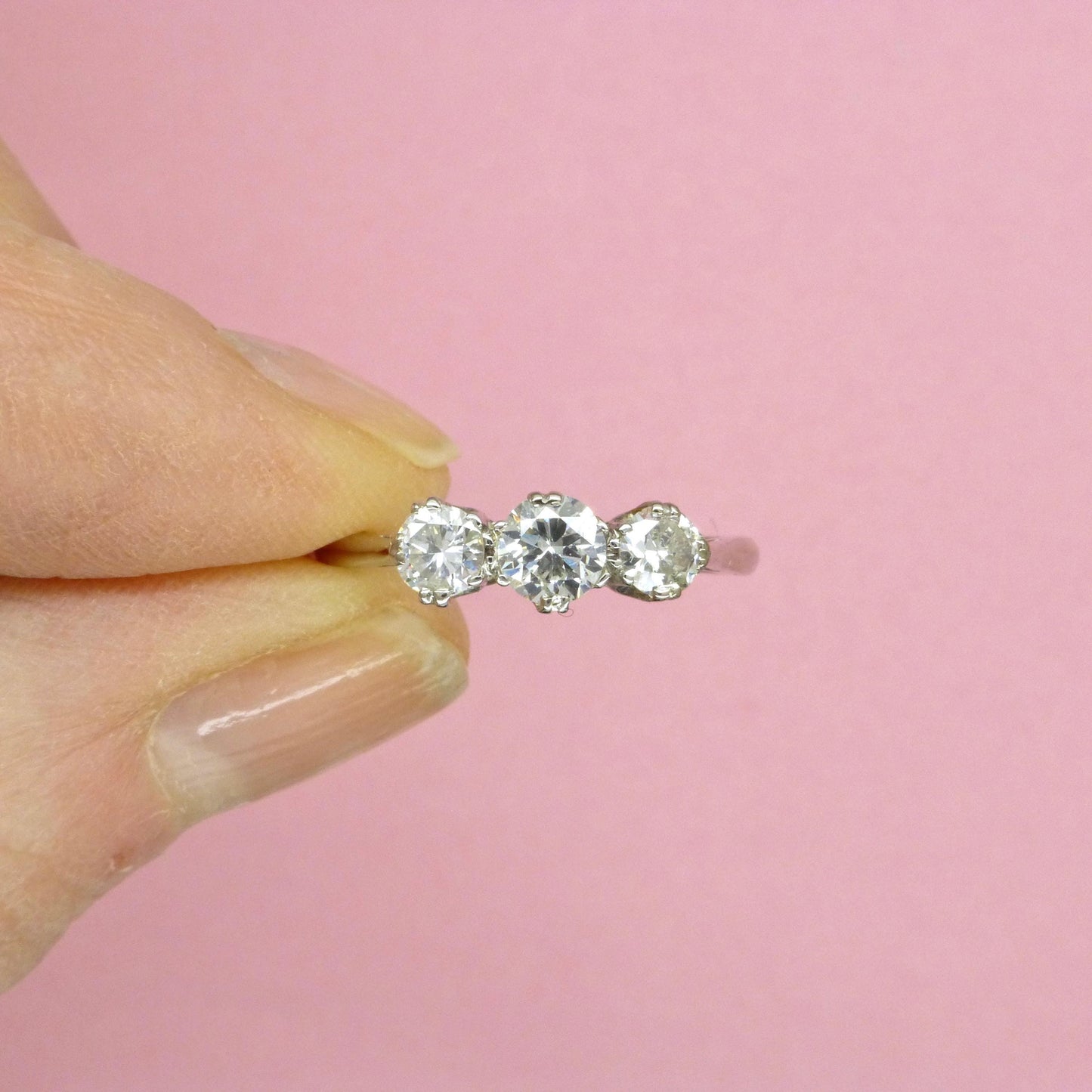 Antique Platinum natural diamond three stone trilogy ring 0.60ct c1920's