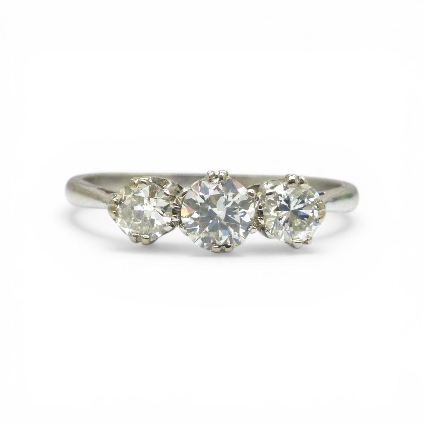 Antique Platinum natural diamond three stone trilogy ring 0.60ct c1920's