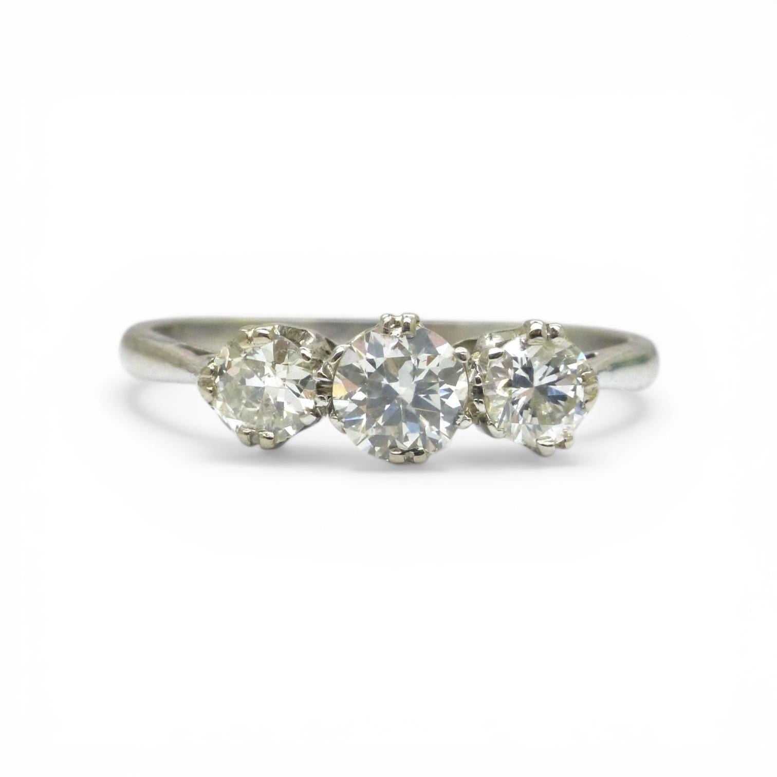 Antique Platinum natural diamond three stone trilogy ring 0.60ct c1920's