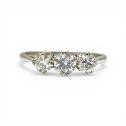 Antique Platinum natural diamond three stone trilogy ring 0.60ct c1920's