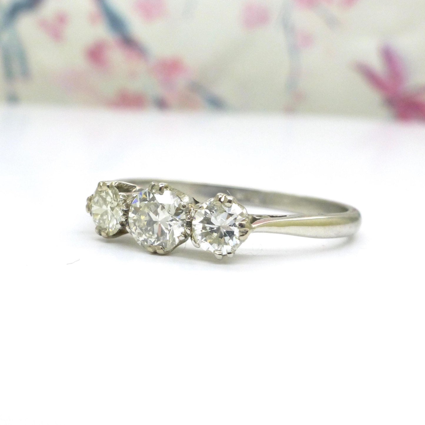 Antique Platinum natural diamond three stone trilogy ring 0.60ct c1920's