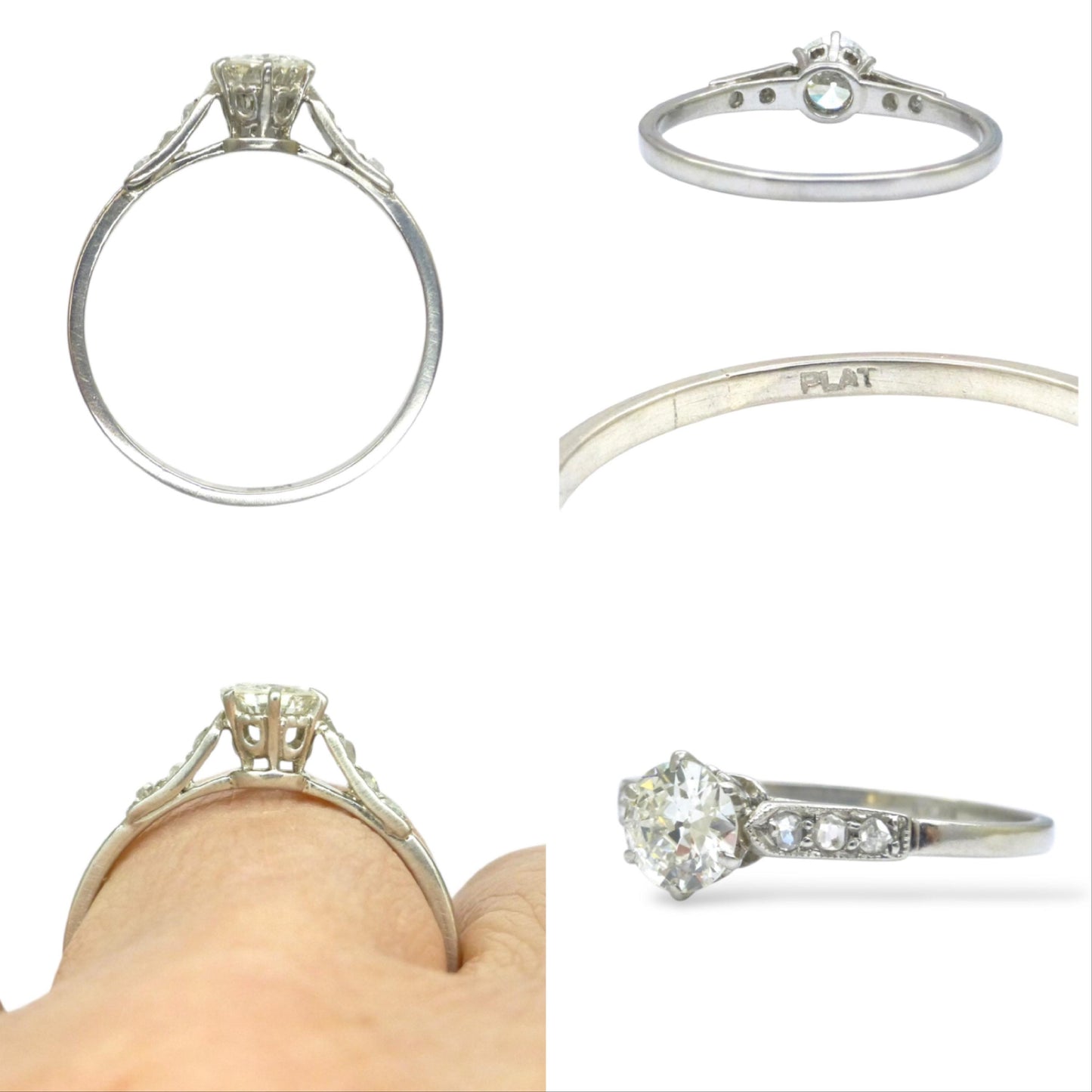 Antique Platinum old transitional cut diamond solitaire engagement ring 0.55ct 1910's