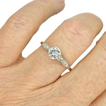 Antique Platinum old transitional cut diamond solitaire engagement ring 0.55ct 1910's