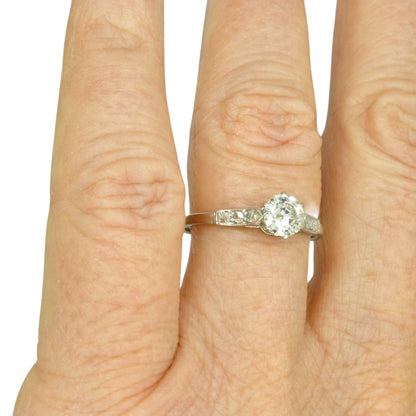 Antique Platinum old transitional cut diamond solitaire engagement ring 0.55ct 1910's
