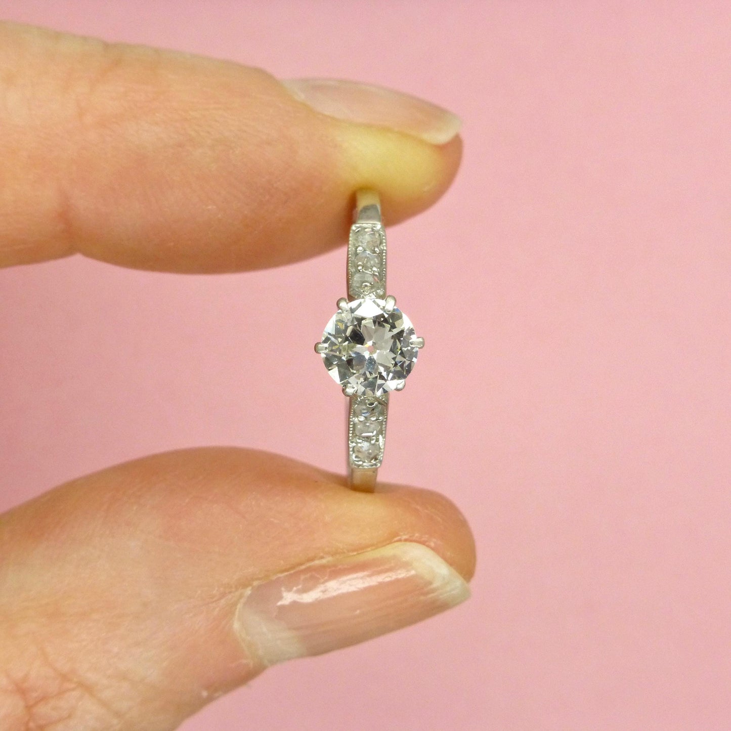 Antique Platinum old transitional cut diamond solitaire engagement ring 0.55ct 1910's