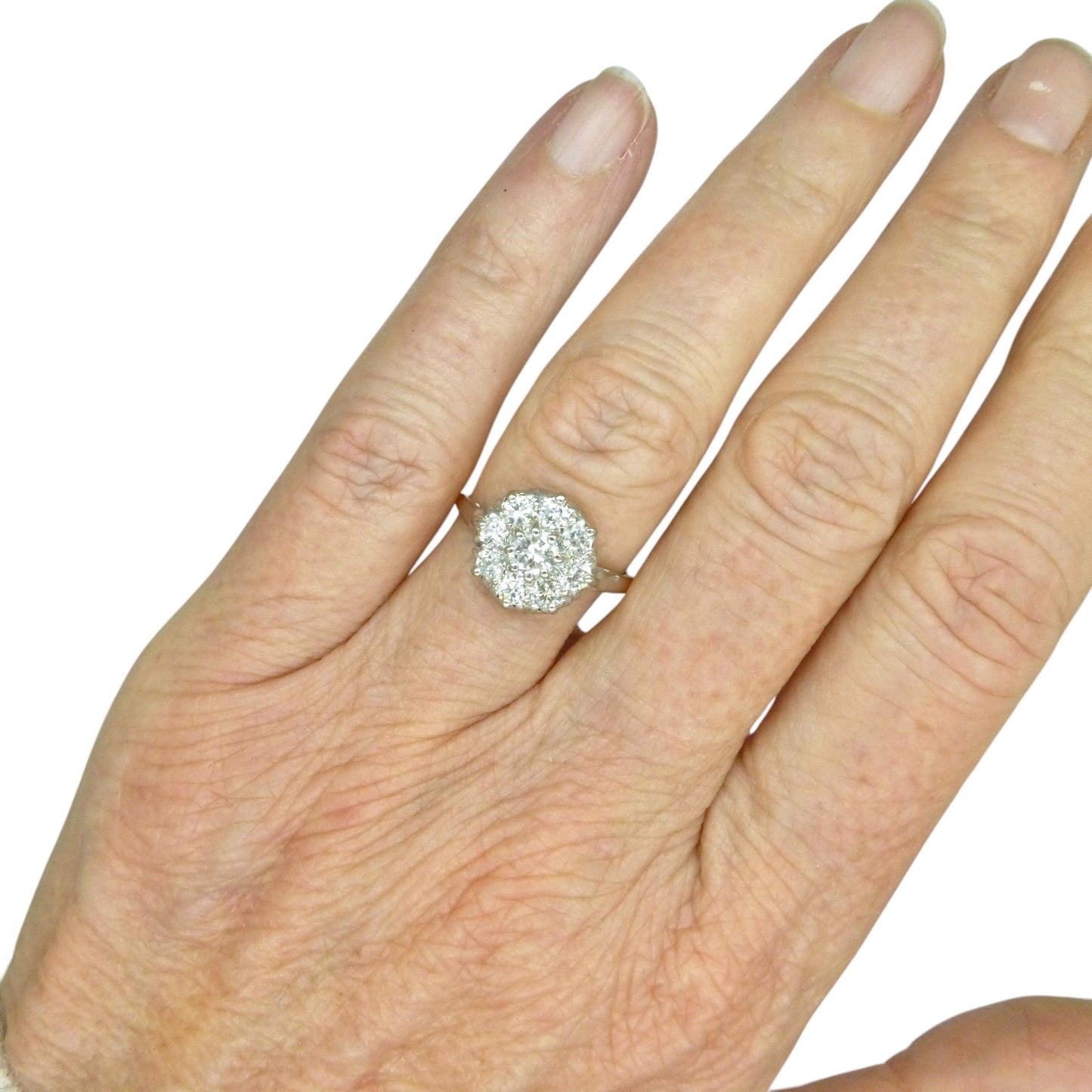 Vintage 18ct Platinum natural diamond cluster engagement ring 0.90 carat
