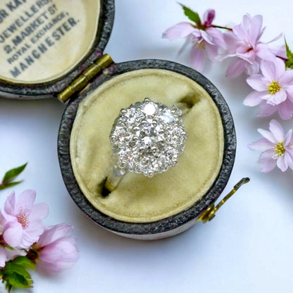 Vintage 18ct Platinum natural diamond cluster engagement ring 0.90 carat