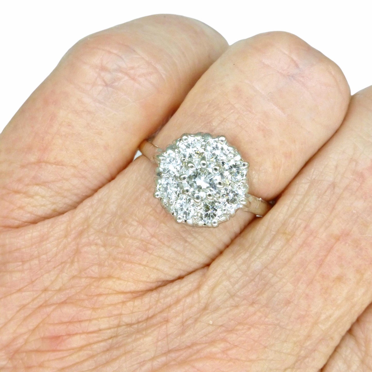 Vintage 18ct Platinum natural diamond cluster engagement ring 0.90 carat