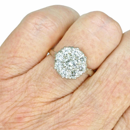 Vintage 18ct Platinum natural diamond cluster engagement ring 0.90 carat