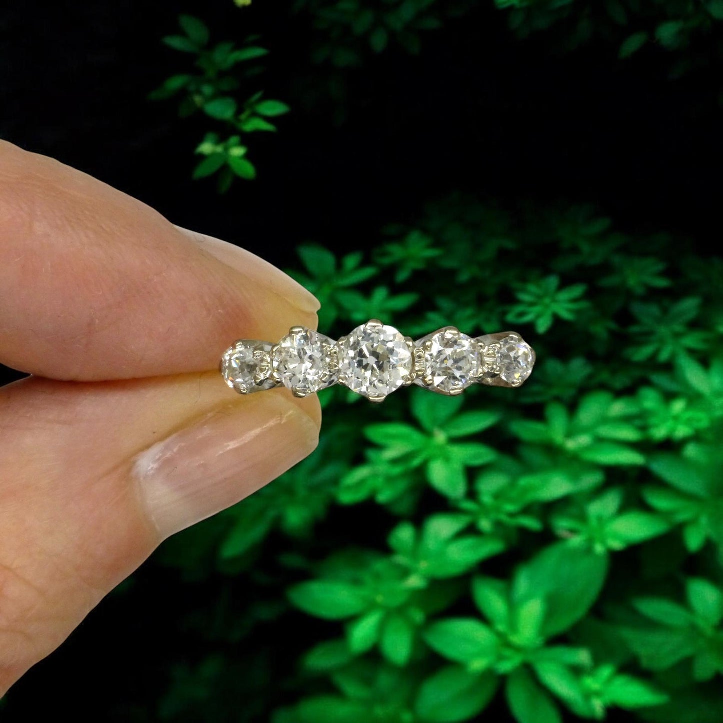 Antique Edwardian natural old cut diamond five stone ring 1.05ct