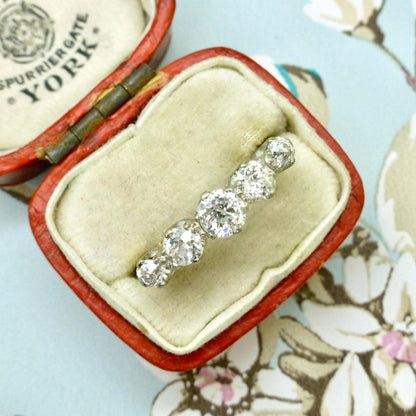 Antique Edwardian natural old cut diamond five stone ring 1.05ct
