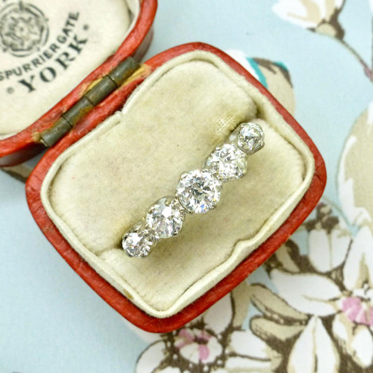 Antique Edwardian natural old cut diamond five stone ring 1.05ct