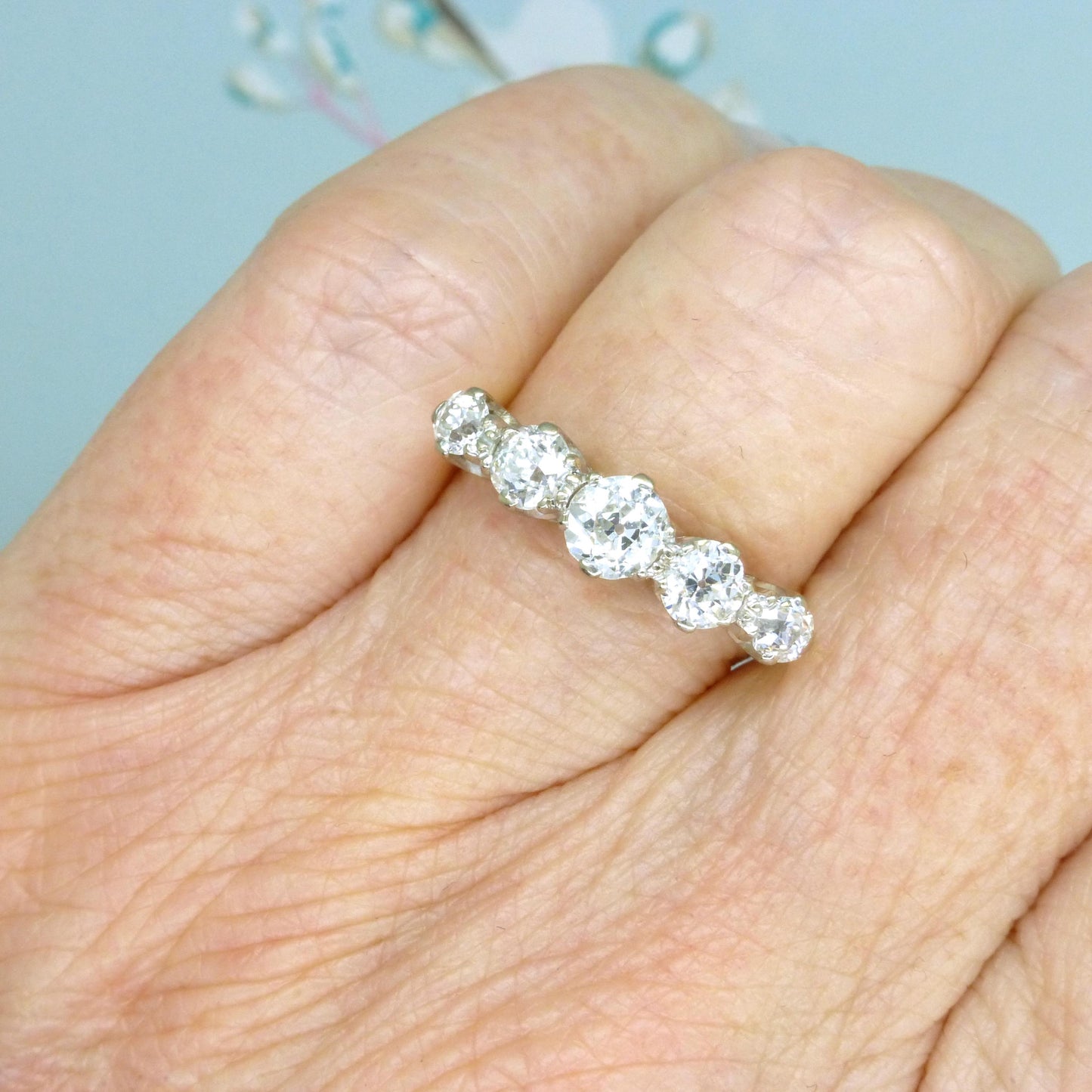 Antique Edwardian natural old cut diamond five stone ring 1.05ct