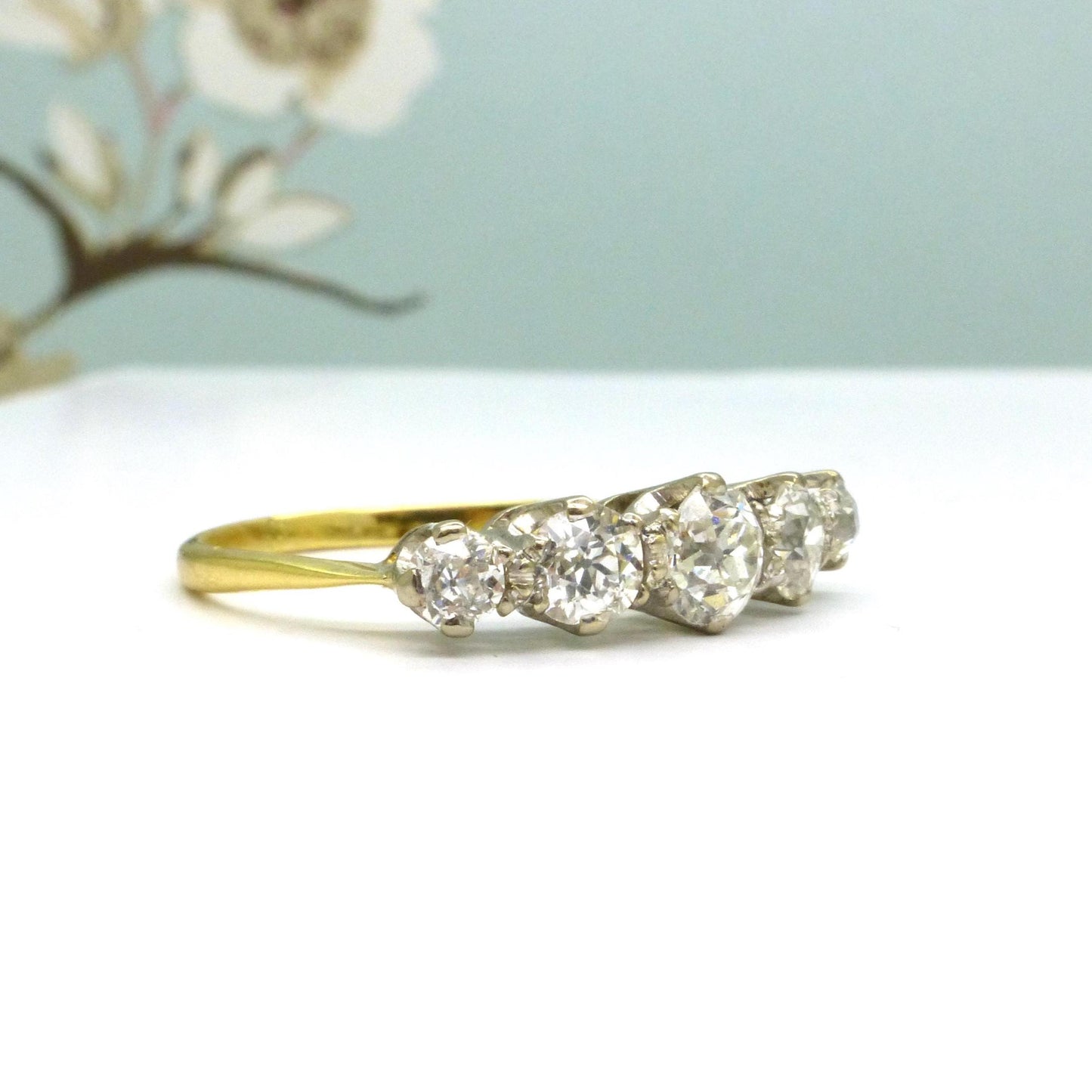 Antique Edwardian natural old cut diamond five stone ring 1.05ct