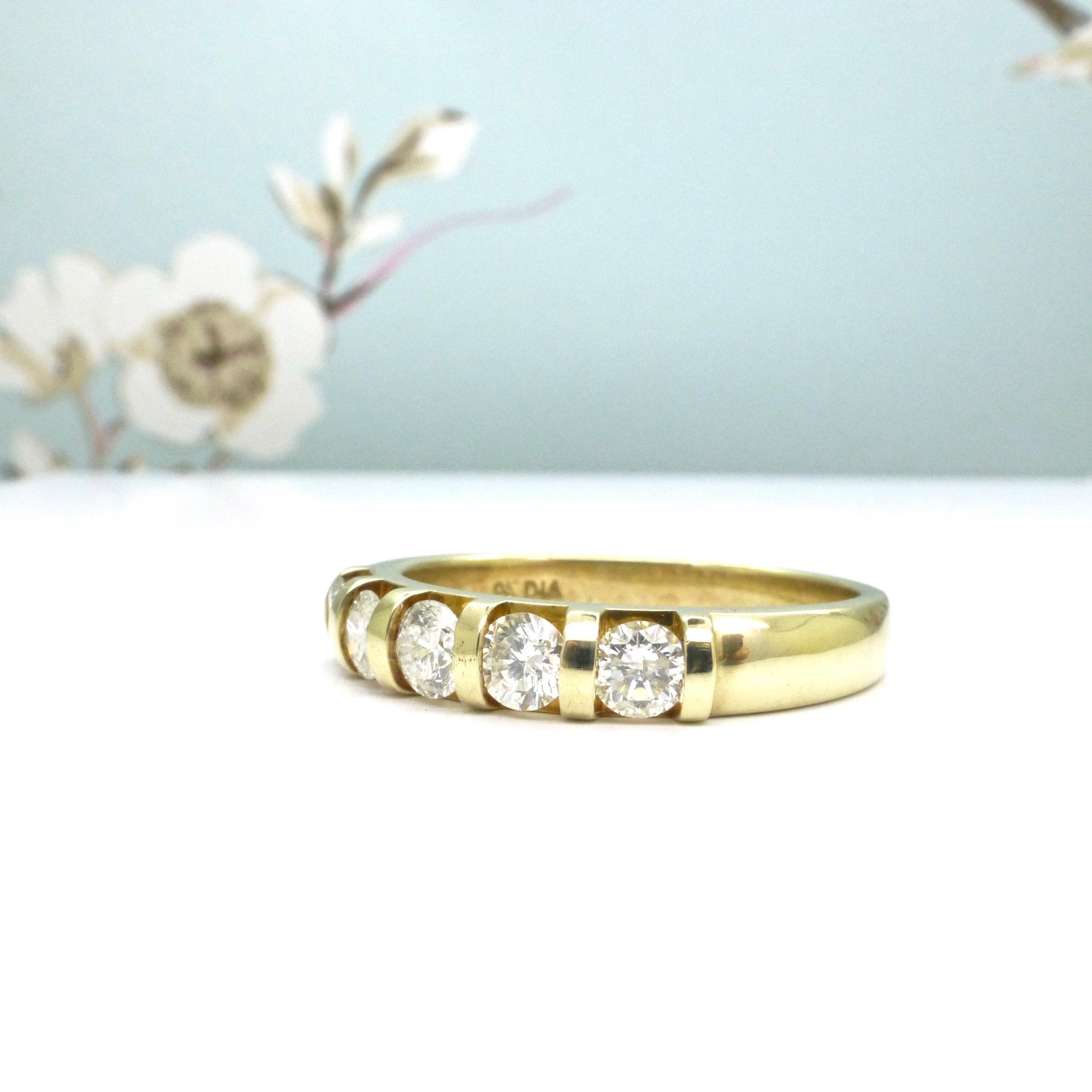 Vintage 9ct gold natural Diamond five stone half eternity - wedding band 0.75ct