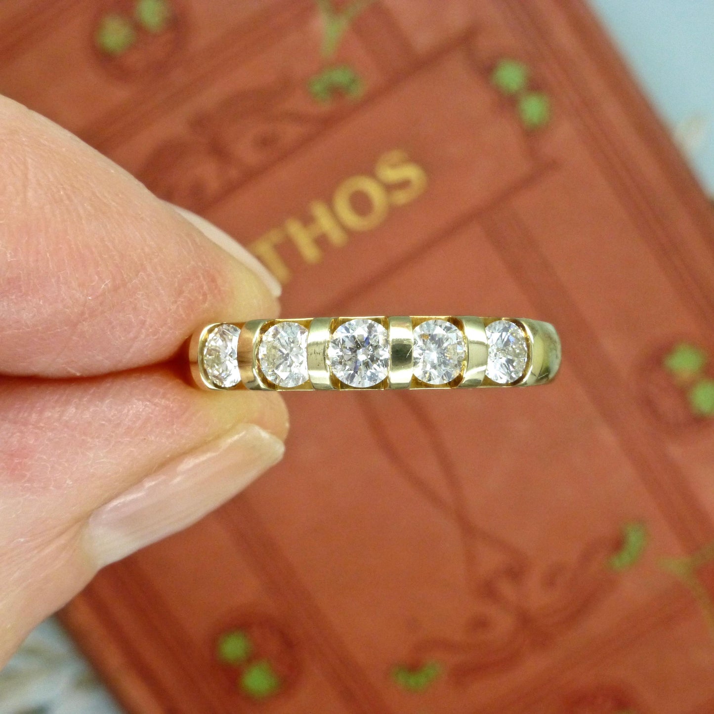 Vintage 9ct gold natural Diamond five stone half eternity - wedding band 0.75ct