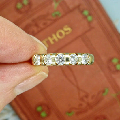 Vintage 9ct gold natural Diamond five stone half eternity - wedding band 0.75ct