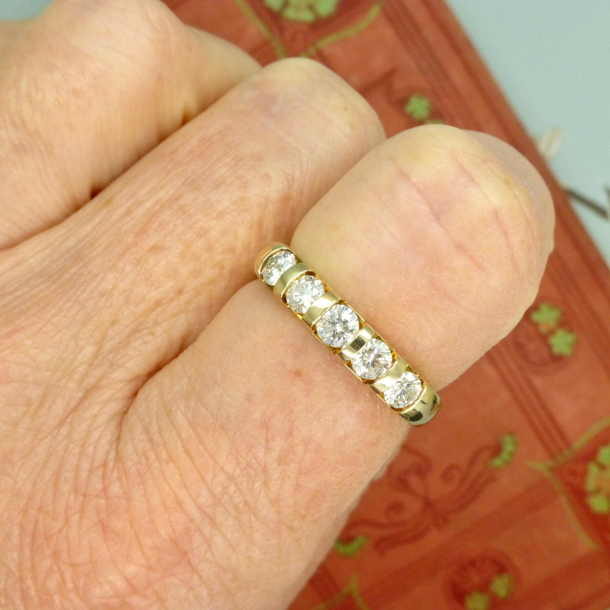 Vintage 9ct gold natural Diamond five stone half eternity - wedding band 0.75ct