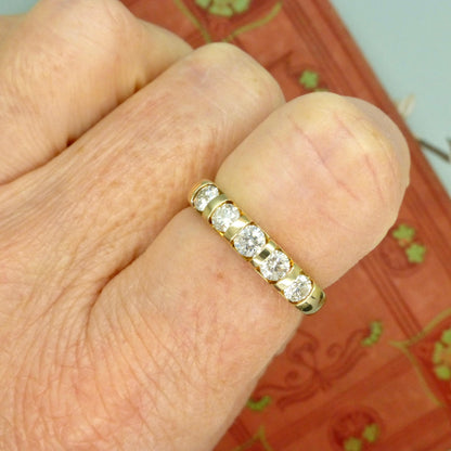 Vintage 9ct gold natural Diamond five stone half eternity - wedding band 0.75ct