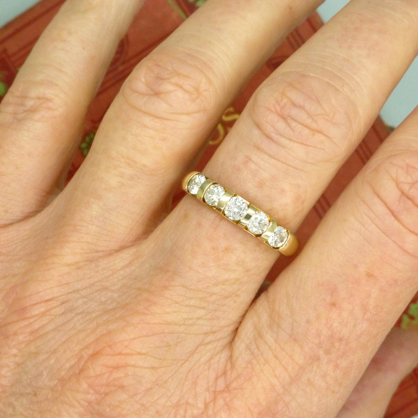 Vintage 9ct gold natural Diamond five stone half eternity - wedding band 0.75ct