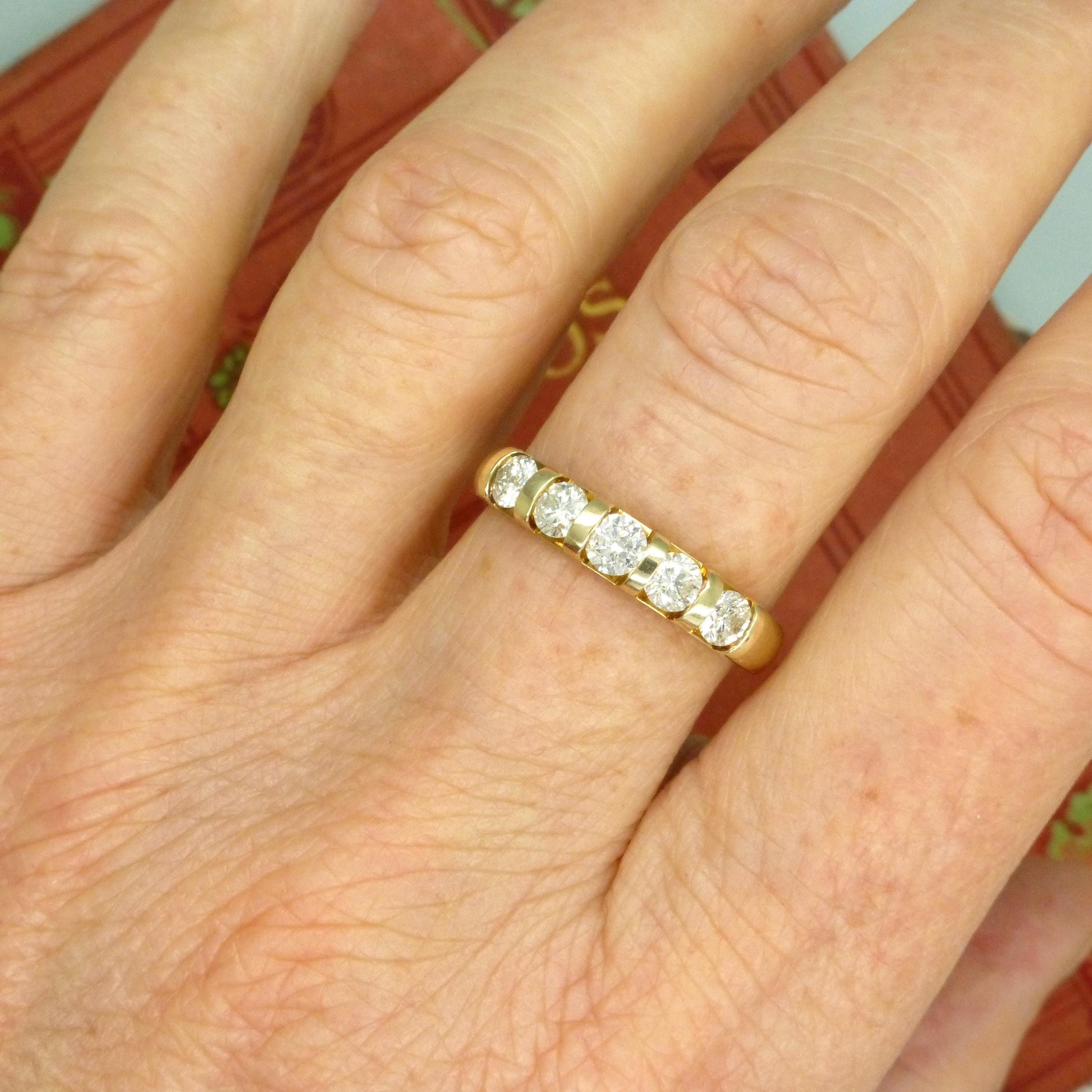 Vintage 9ct gold natural Diamond five stone half eternity - wedding band 0.75ct