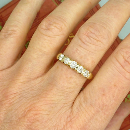 Vintage 9ct gold natural Diamond five stone half eternity - wedding band 0.75ct