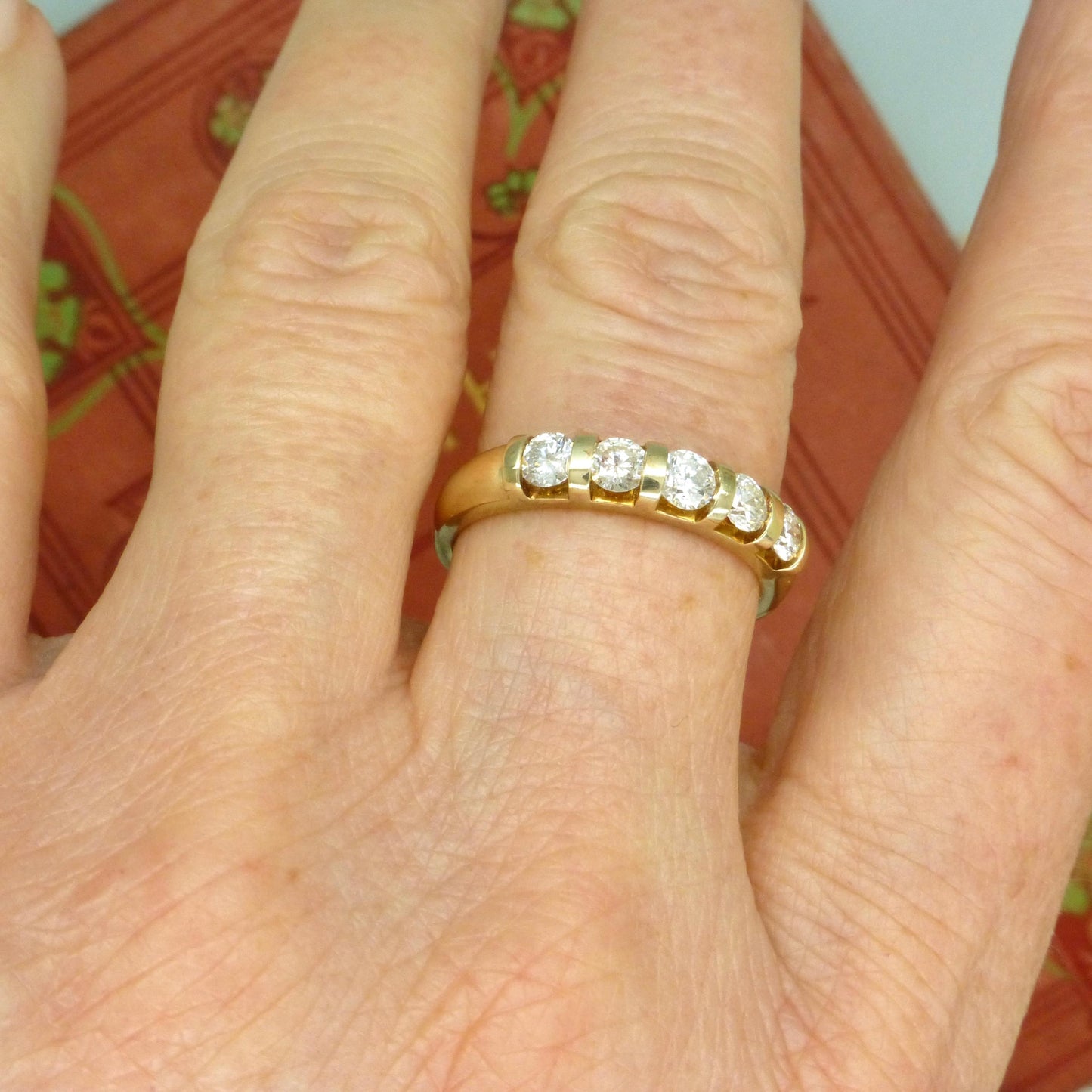 Vintage 9ct gold natural Diamond five stone half eternity - wedding band 0.75ct