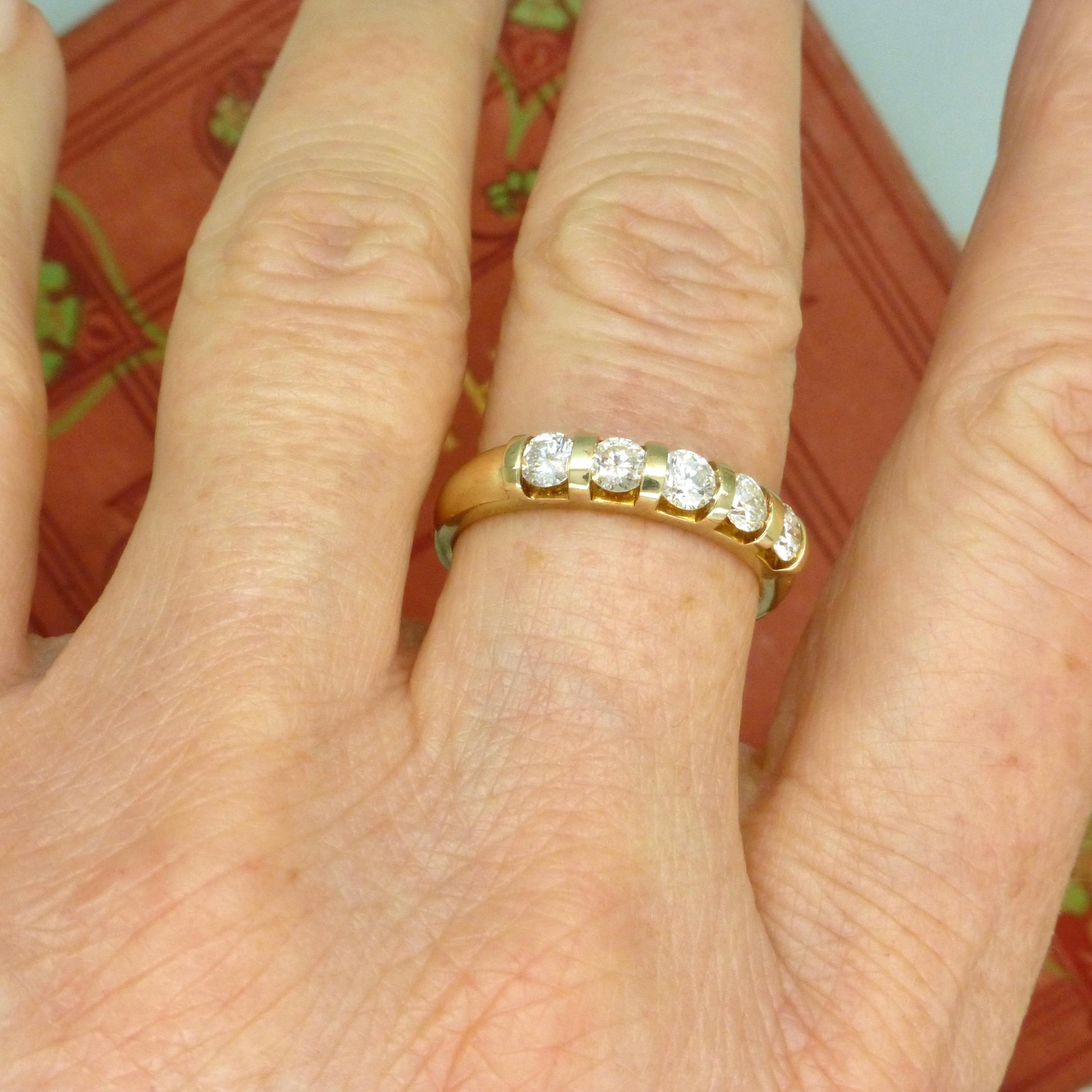 Vintage 9ct gold natural Diamond five stone half eternity - wedding band 0.75ct