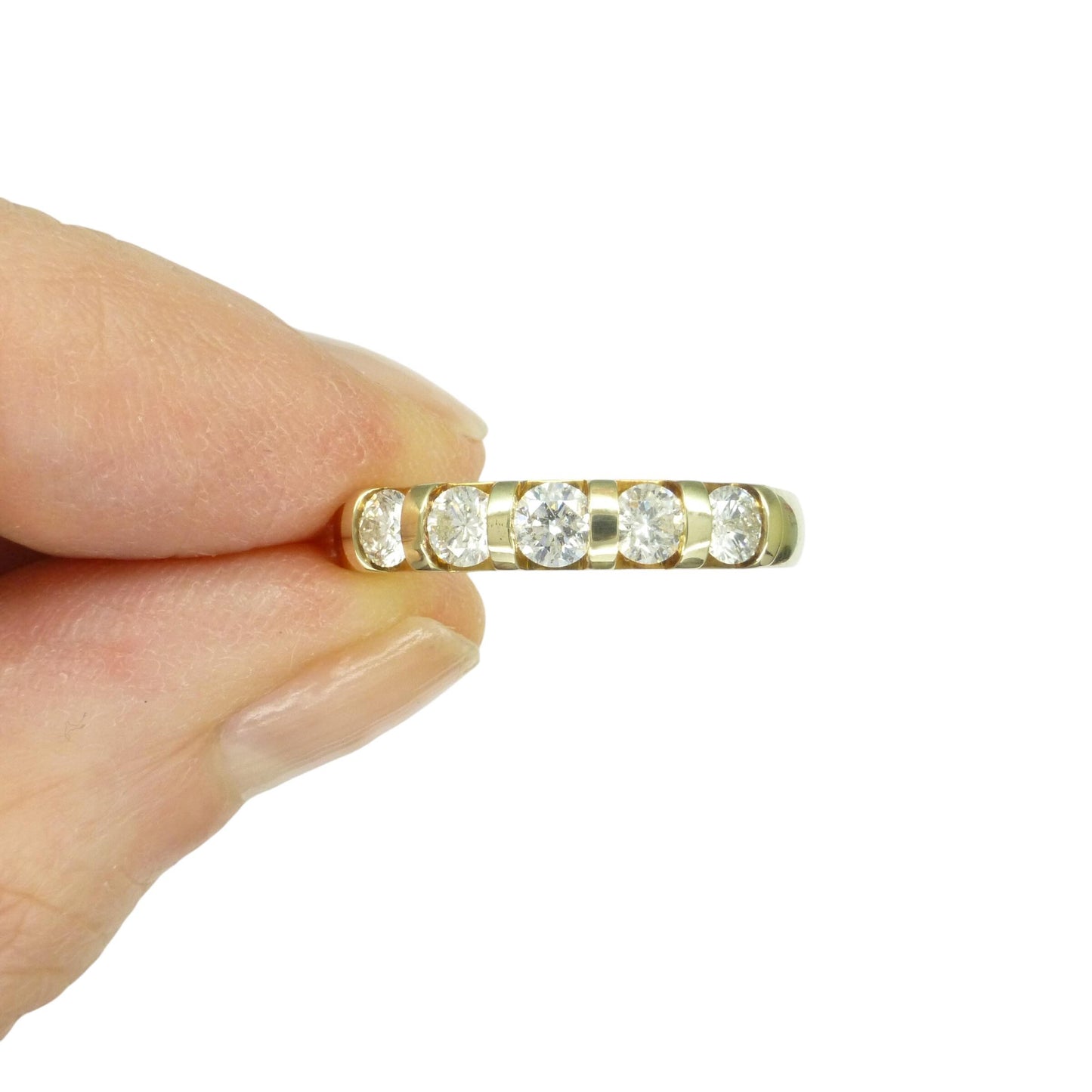 Vintage 9ct gold natural Diamond five stone half eternity - wedding band 0.75ct