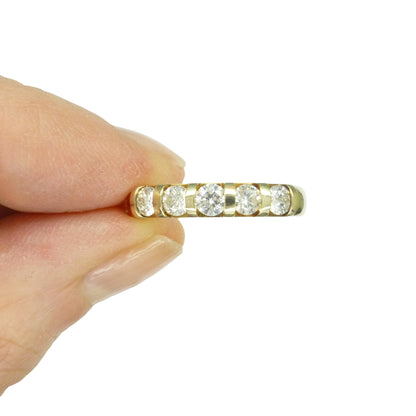 Vintage 9ct gold natural Diamond five stone half eternity - wedding band 0.75ct
